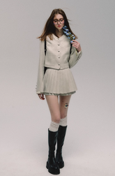 Classic round neck small Chanel style suit skirt two-piece suit
